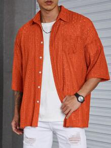 Manfinity Homme Men Summer Casual Casual Hollow Knit Short-Sleeved Shirt