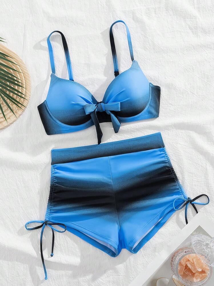 Swim Lushoire Summer Beach Women's Tie-Dye Bikini Set With Twist Front And Ruched Bottoms For Vacation - Multicolor - View 4