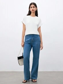 SHEIN Unity 夏季休閒圓領蝙蝠袖純色T恤 - 白色 - 查看 7