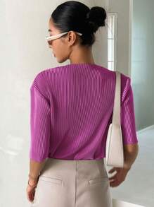 DAZY 女士純色百褶短袖t恤