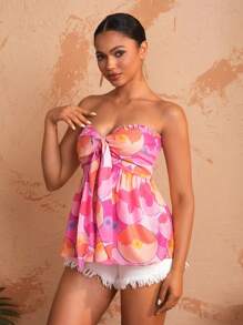 Debra Valencia Designer Bow Knot Printed Tube Top, For Summer, Holiday, Vacation, Spring, Going Out, Festival, Ibiza Fits