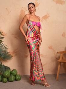 Sire Leo Lamar 设计师波西米亚风休闲夏季无袖 V 领开衩下摆露背连衣裙，带罩杯衬垫，夏季优雅连衣裙，太阳裙，节日，派对，度假装，海滩，节日，伊比沙岛装，婚礼舞会礼服 - 彩色 - 查看 3