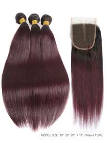 4pcs 1B 99J Straight Bundle With Closure Human Hair Ombre 99JA Colored Hair - S1/99JA - View 2
