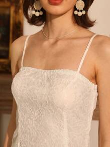 Aveloria Rosie Summer Elegant Solid Color Lace Decor Waist Cinched Mermaid Cami Dress - White - View 7