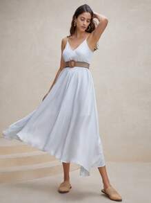 Anewsta Vestido a rayas con bajo asimétrico