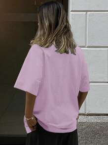 DAZY Seascape Printing Loose Short Sleeve Round Neck T-Shirt Summer Graphic Tee Oversized T-Shirt - Purple - View 2