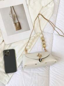 連鎖珠簾簷簹簝簡潔,優雅,時尚新款手提包,適用於學校、上下班、休閒、旅行和戶外活動 - 米色 - 查看 7