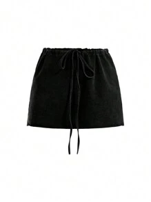 Pamile Artist Summer Casual Letter Print Drawstring Elastic Waist Skirt, Holiday, Vacation - Black - View 3