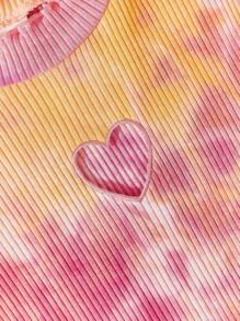 SHEIN Tween Girl Tie-Dye Heart Shaped Hollow Out Casual Dress For Summer