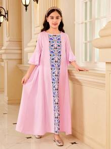 Tween Girls' Floral Print Ruffle Sleeve Dress