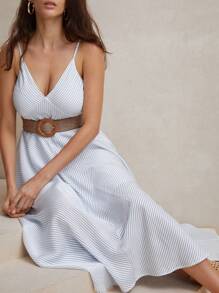 Anewsta Vestido a rayas con bajo asimétrico