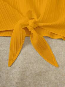 Soleia Casual Summer Batwing Sleeve Shirt With Tie Hem And Round Neck - Yellow - View 5