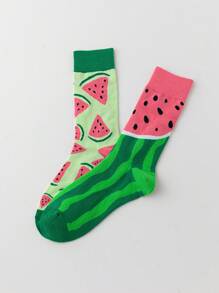 ROMWE Kawaii Summer Watermelon Pattern Cute & Versatile Women Mid-Calf Socks - Multicolor - View 1