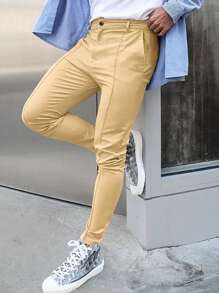 Manfinity Homme Men's Solid Color Suit Pants With Pocket - Khaki - View 1