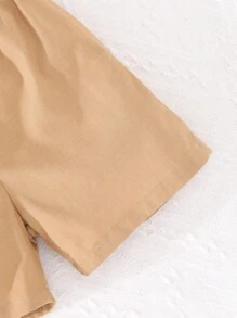 Baby Boy Summer Casual Plaid And Printed Short Sleeve Shirt And Shorts Set