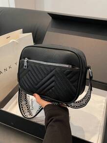 Solid Color Diamond Pattern Simple & Elegant Fashionable Shoulder Bag For School, Work, Leisure, Travel - Black - View 10