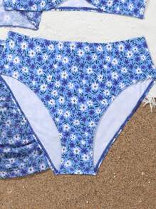 少女时尚甜美碎花两件套比基尼套装夏季海滩