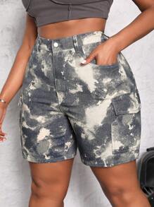 SHEIN SXY Plus-Size Nữ Ngụy trang Túi Hàng Thiết kế Quần short Denim thông thường - Nhiều màu - Xem 1