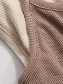 DAZY Women Rib-Knit Halter Neck 2 In 1 Lounge Romper Pajama - Khaki - View 3