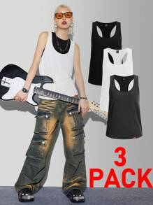SHEIN EZwear Đúng mốt Khối màu Áo ba lỗ , Mùa Xuân Và Mùa thu Mỗi ngày Mặc - màu đen - Xem 7