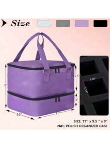 指甲油收納盒可容納42+瓶指甲油和指甲油燈,指甲油收納盒雙層指甲油袋指甲油支架帶堅固把手 - 紫色 - 查看 2