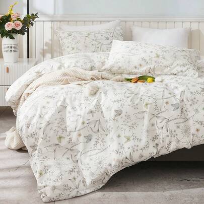 Cirelle 3-teiliges Blumen Bettbezug Set, Bettwäsche, super weich und hautfreundlich, gewaschen, Blumen bedrucktes Muster Trödelset und Kissenbezug, ohne Bettdecke, passend für Einzelbett, Voll-, König- und Queensize, geeignet für alle Jahreszeiten, Heimdekoration, Geschenke für die Bettwäsche, maschinenwaschbar, Einzelbett, Voll, Queen, König