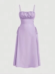 SHEIN MOD Women Plus Size Spaghetti Strap Ruched Bodice Dress,Birthday Dresses For Women - Purple - View 1