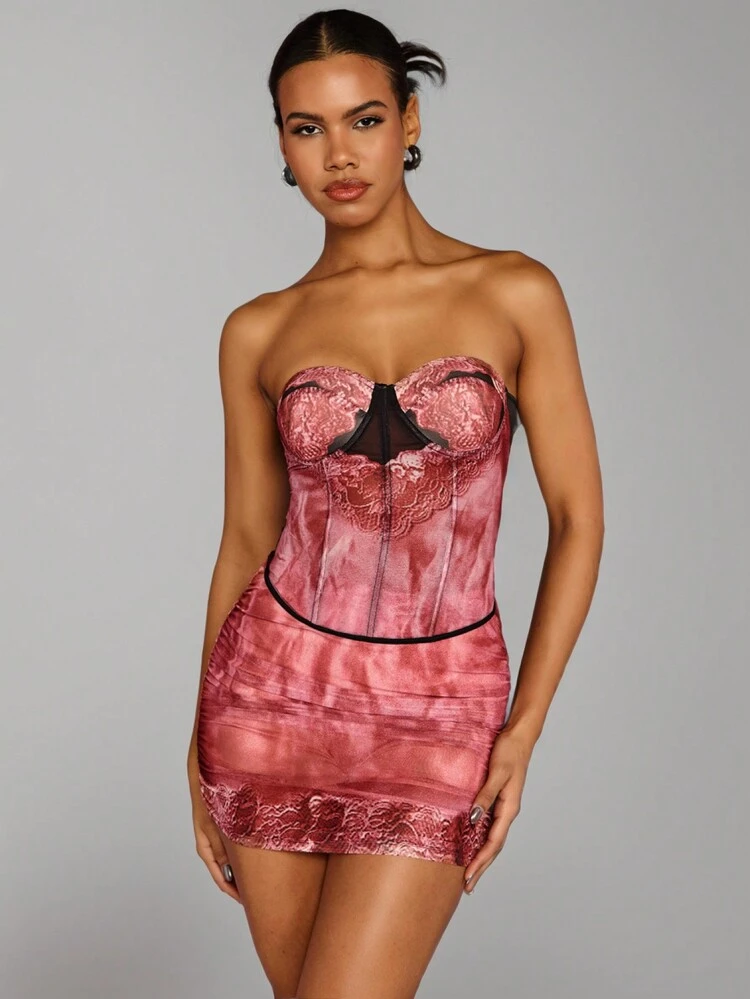 Lace Floral Print Super Short Sexy Anti-Exposure Mini Skirt