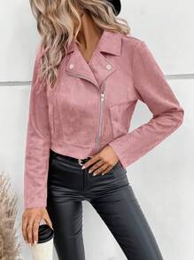 EMERY ROSE Chaqueta Casual de Mujer de Primavera y Otoño con Cuello de Solapa, Cierre con Cremallera y Manga Larga
