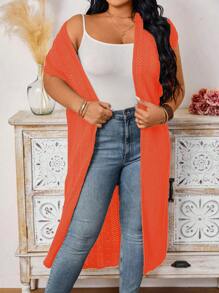 Calvaya Cárdigan largo de unicolor con mangas tipo capa para tallas grandes - Naranja - Ver 4