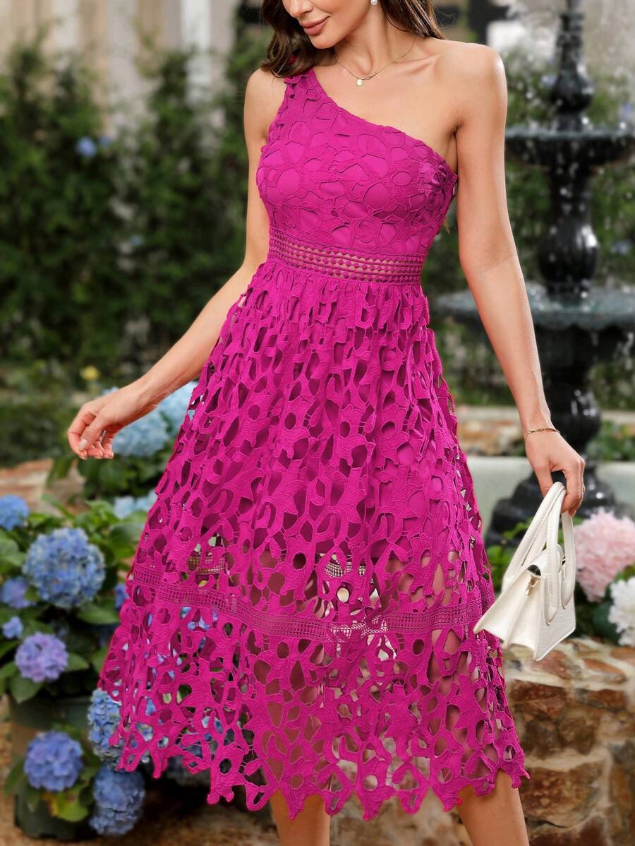 SHEIN Clasi Elegante vestido rosa de encaje para bodas, fiestas, festivales y eventos de noche - Rosa - Ver 1