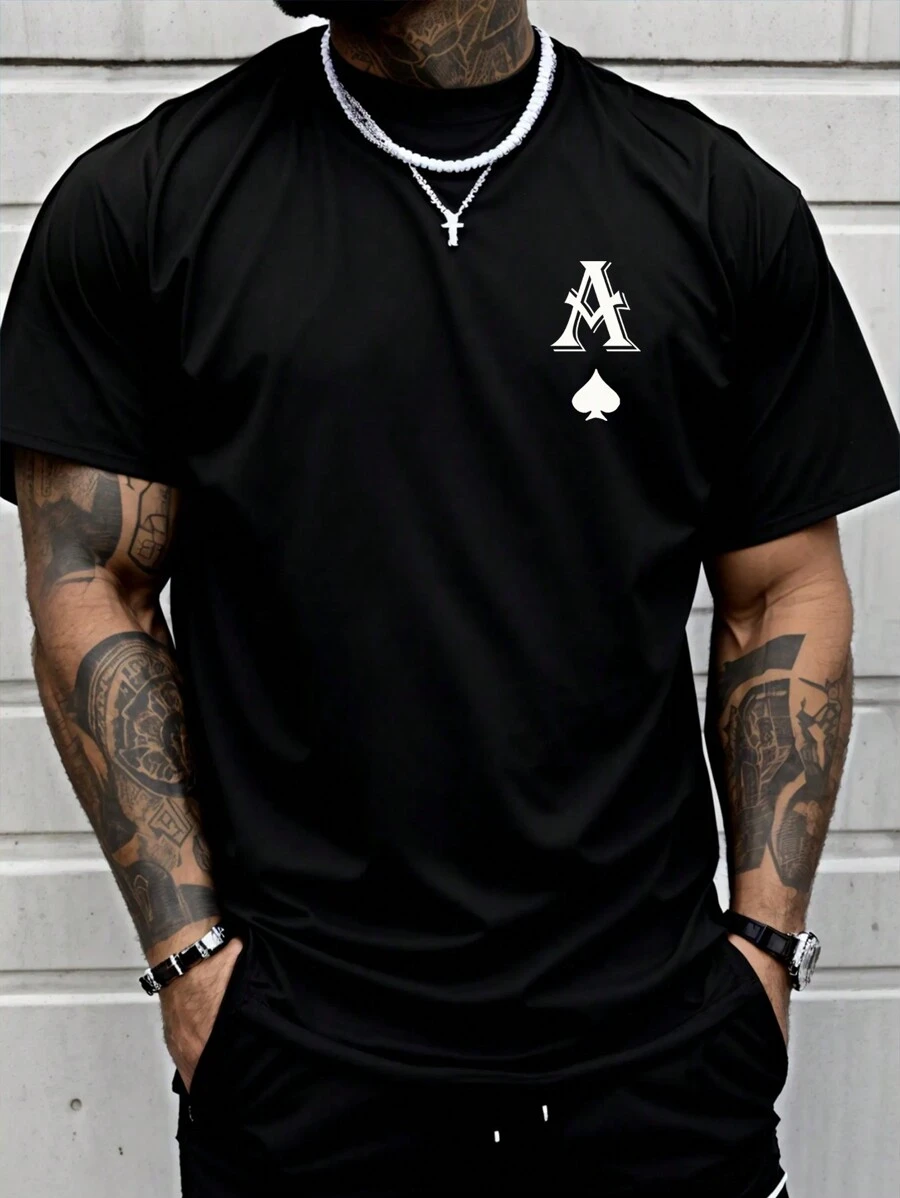 Men's Casual Slim Fit Crew Neck T-Shirt, Suitable For Commuting - Black - View 1