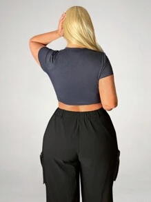 SHEIN SXY Plus Size Cut Out Basic Casual T-Shirt, Suitable For Summer, Dating, Casual, Shopping, Streetwear, Going Out, Vacation, Beach, Easy To Match&Looks Slim