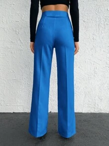 EURMUSE Ladies' Solid Color Split Hem Suit Pants - Royal Blue - View 2
