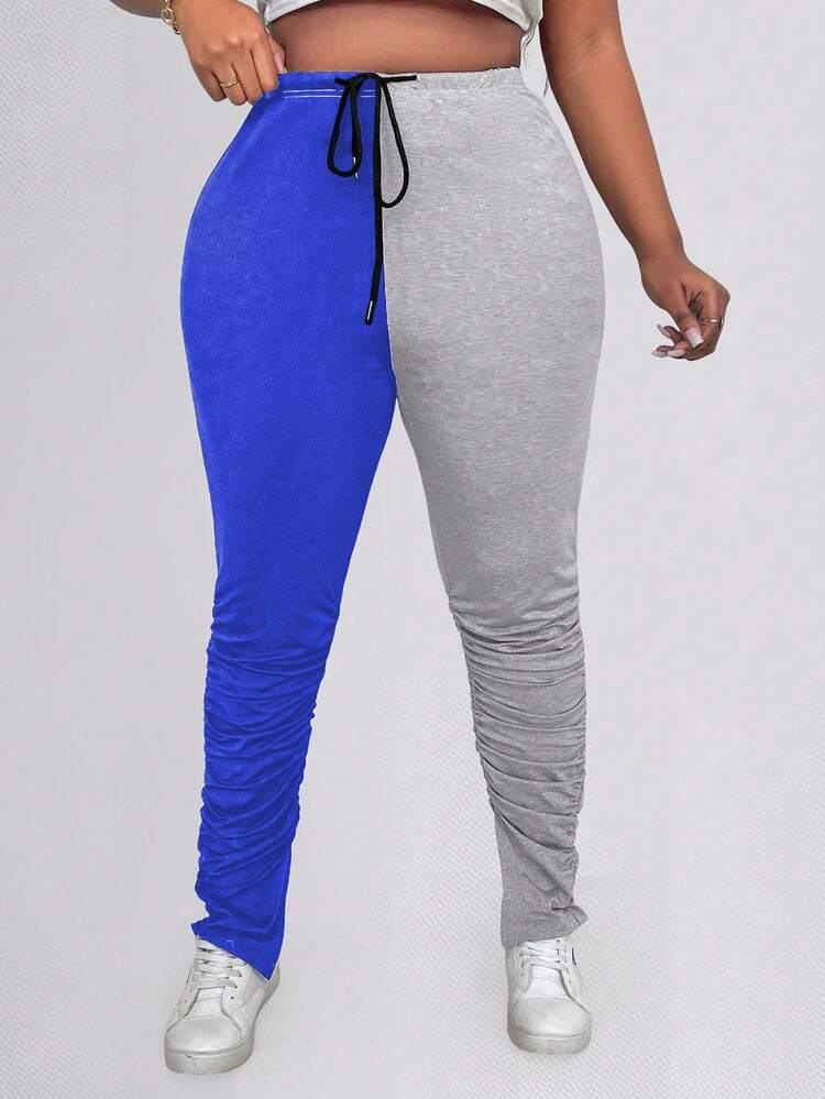 Plus Size Color Block Pleated Pants Fall Cloth For Women