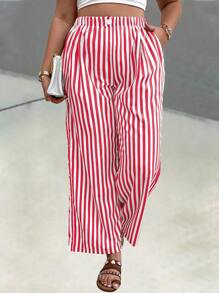 Breezaya Women's Plus Size Striped Wide Leg Pants