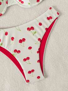 SHEIN Swim 女性夏季海灘櫻桃印花比基尼游泳裝套裝 - 彩色 - 查看 3