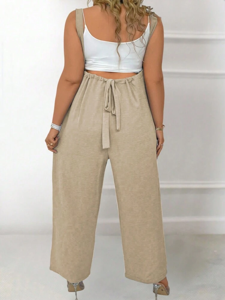 Plus Size Ladies Solid Loose Fit Jumpsuit With Suspenders Fall Cloth For Women