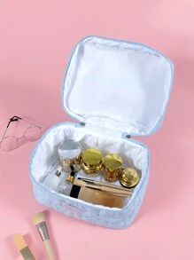 1个蓝色花卉绗缝鱼云化妆包，时尚休闲大容量便携拉链化妆包，旅行度假必备化妆包，可收纳卫生巾、卫生棉、有线耳机、耳塞、头戴式耳机、充电器、口红、化妆品、香水、护肤品和美容产品，家居装饰，适合妈妈、女性、护士、学生、女学生、钥匙等，节日礼物，化妆旅行洗漱收纳包，必备礼品，拉链配件，美甲包，房间装饰，包包，梳妆配件，化妆包，化妆袋，化妆包，化妆包，化妆包，化妆包，化妆品收纳包，化妆包，旅行，化妆包，包，梳妆台，化妆包，旅行必备，化妆包，化妆包，包，旅行必备，梳妆台配饰、小型化妆包、女士礼物、圣诞礼物、女士礼物创意 - 藍色 - 查看 3