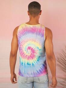 SHEIN X Care Bears Men's Summer Cartoon Fantasy Dopamine Seaside Vacation Care Bear Pattern Rainbow Tie-Dye Fitted Tank Top - Purple - View 2