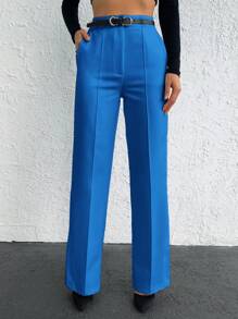 EURMUSE Ladies' Solid Color Split Hem Suit Pants - Royal Blue - View 4