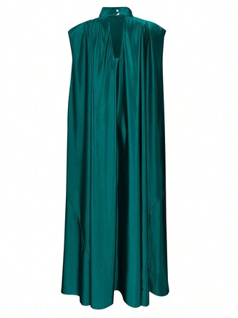 Women's Stand Collar Batwing Sleeve Long Arabic Abaya Robe