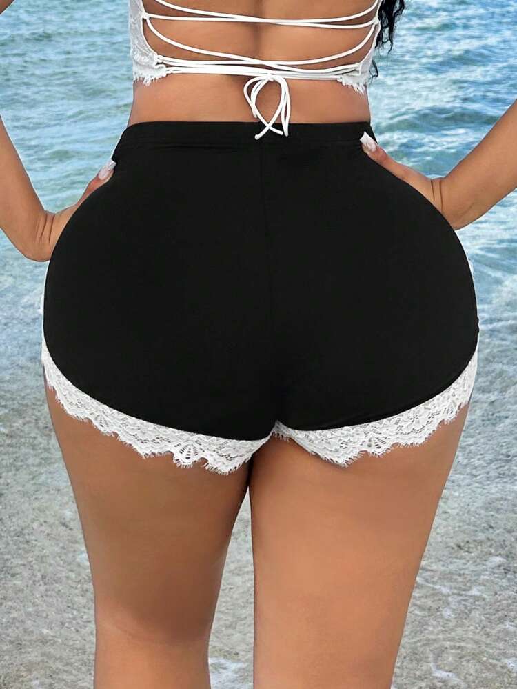 Elastic Sexy Splicing Lace Bottoming Shorts