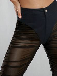 Hauture Women'S Mesh Pleated Palazzo Pants - Black - View 3