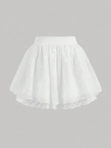 SHEIN MOD Contrast Lace High Waist White Skirt - White - View 2