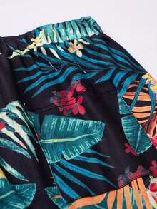 Women Plus Size Fashionable Loose Beach Shorts With Floral Print - Black - View 3