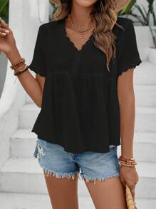 SHEIN LUNE NỮ Cổ chữ V Giải trí Mùa xuân/Mùa hè Ngày lễ Phù hợp Áo sơ mi - màu đen - Xem 5