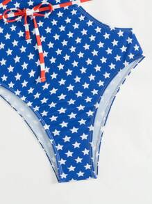SHEIN Swim 夏季海滩女士连体泳衣，星条旗美国国旗印花，随机印花，7 月 4 日 - 彩色 - 查看 7