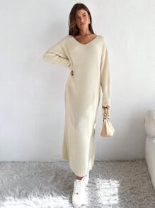 EURMUSE Plus Size Satin Ribbon Detail On Back Dress Elegant Cute Simple Casual Street - Aprikot - View 7