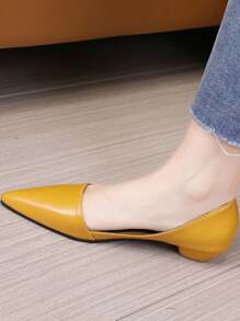 Women Low-Heeled, Simple And Retro Low Vamp Pointed Kitten Heels, French Elegant Solid Color Pumps, Handmade Daily Office Commute Shoes In Multiple Colors